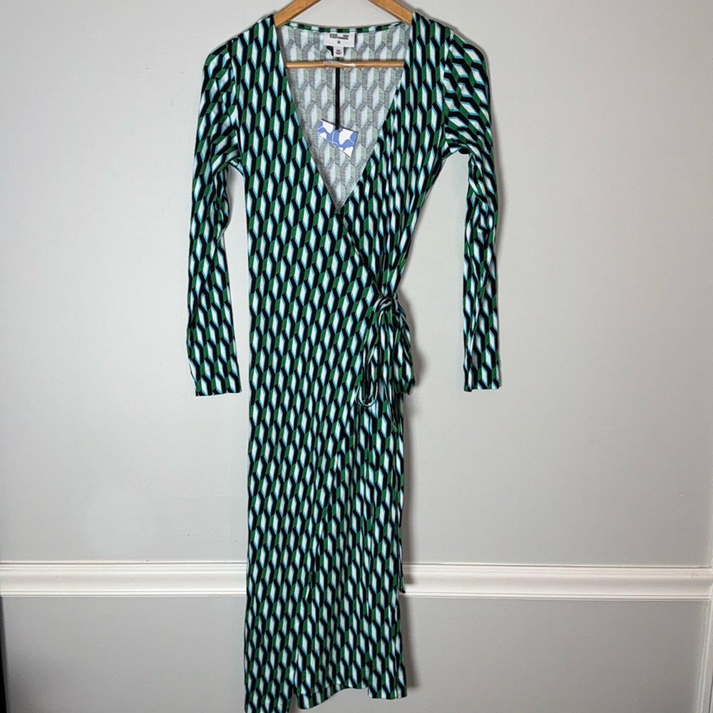 New Target Diane Von Furstenburg XXS Long Sleeve Green Geometric Wrap Dress